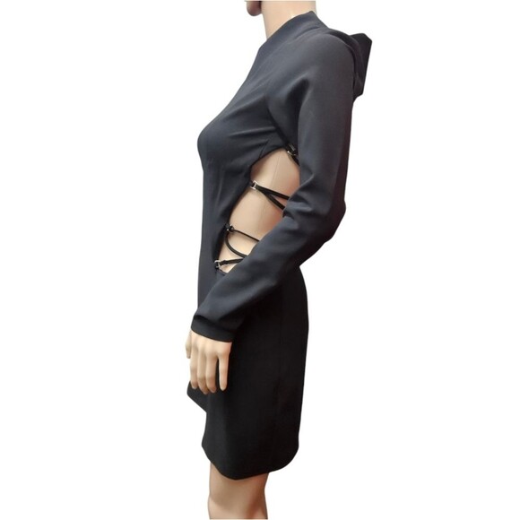 Zara Black Cut Out Lace Up Back Mini Dress Long-Sleeve - Picture 3 of 7